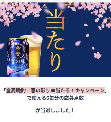 「金麦晩酌春の彩り皿当たる！キャンペーン」 で使える6缶分の応募点数