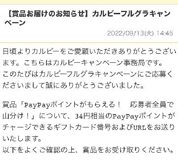 「PayPayポイント34円相当」ギフトカード